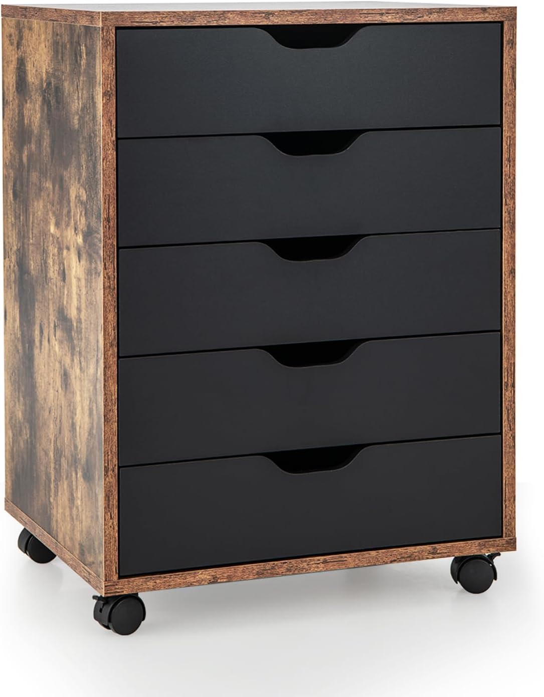 Giantex Cómoda de 5 cajones para almacenamiento de dormitorio, cajón de almacenamiento con ruedas con cerradura, cómoda de maquillaje, organizador