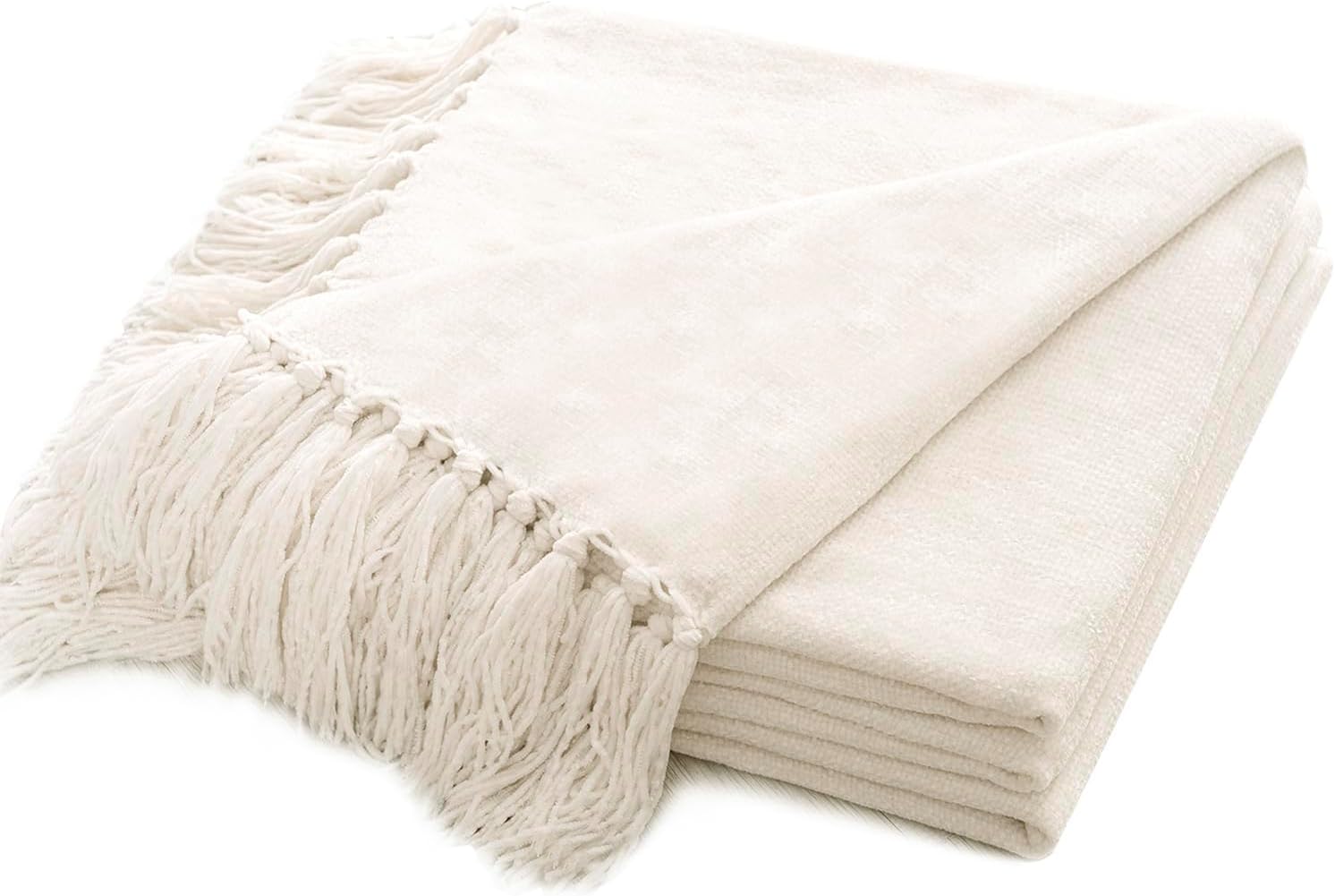 RECYCO – Manta, manta de chenilla suave y acogedora con borlas con flecos para mueble, sofá, silla, cama y sala de estar, ideal para regalar (color