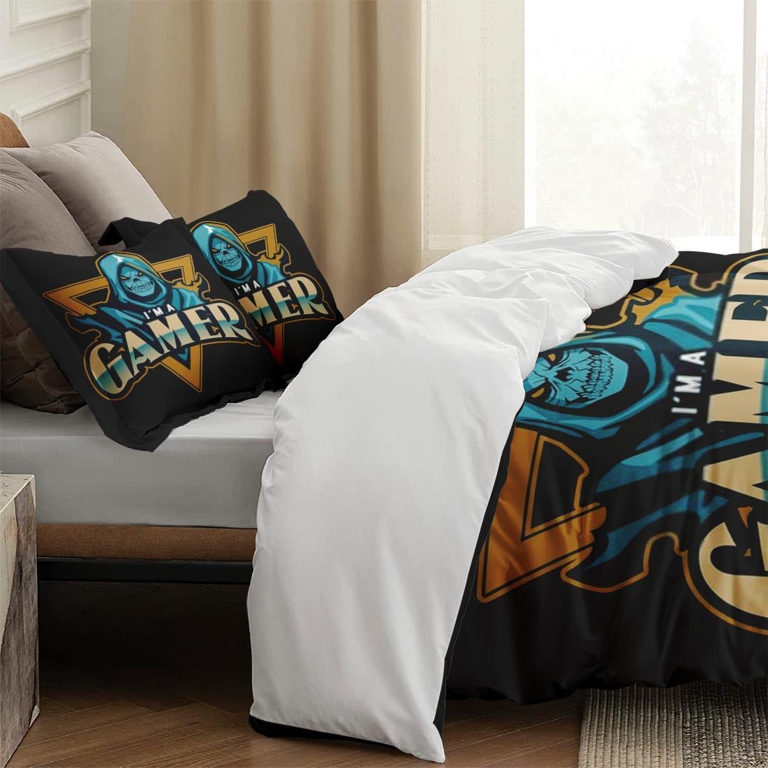 Funda de edredón tamaño Queen, juego de ropa de cama vintage con cierre de cremallera para niños y adultos, funda de edredón de juegos de calavera