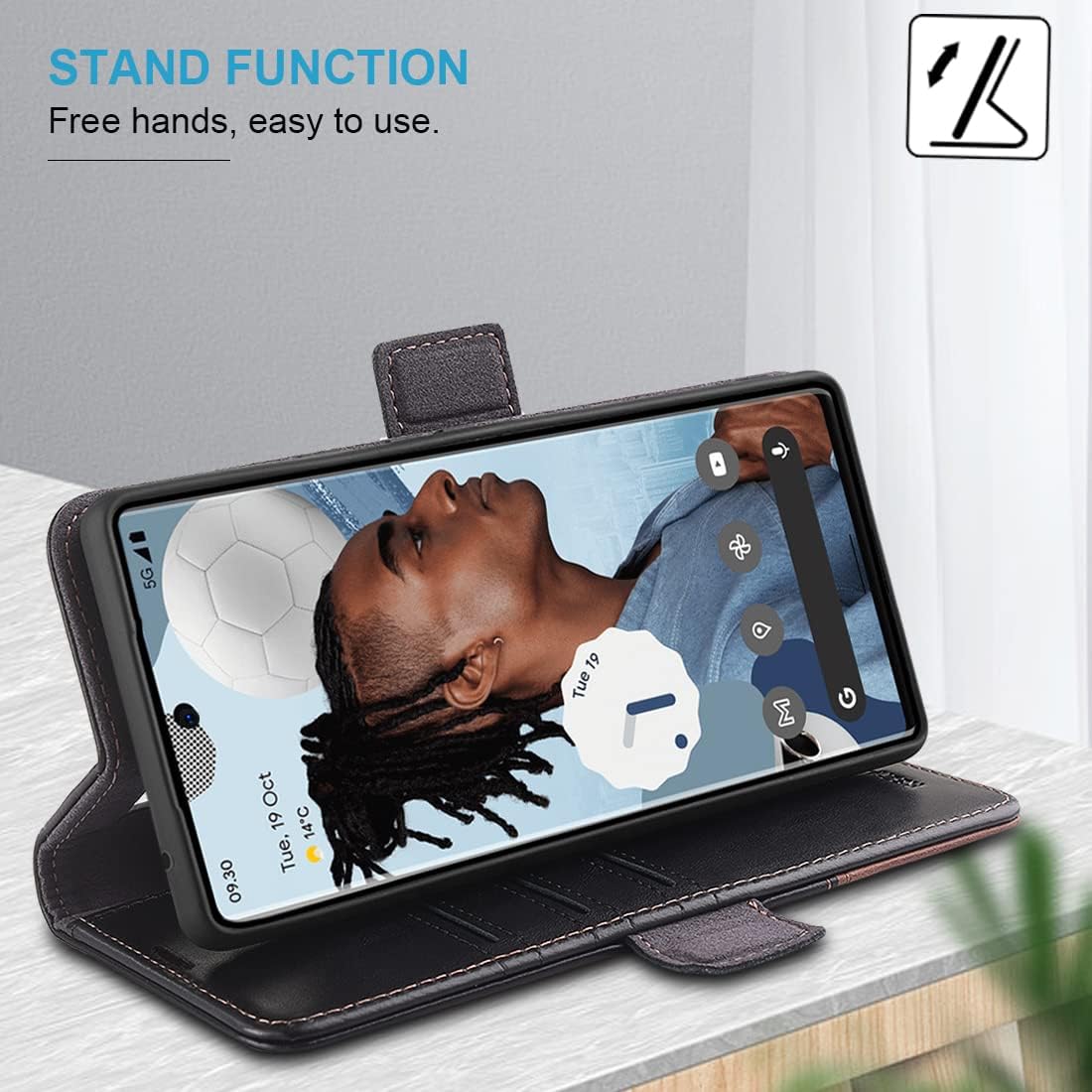 KEZiHOME Funda para Google Pixel 7, piel auténtica bloqueo RFID Funda tipo cartera con tarjetero y función atril con tapa protectora resistente para