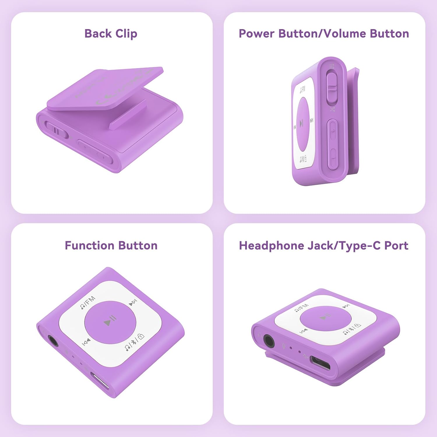 AGPTEK A51PL – Reproductor de MP3 con clip de 64 GB con Bluetooth, reproductor de música portátil con radio FM, no necesita teléfono, para deportes,