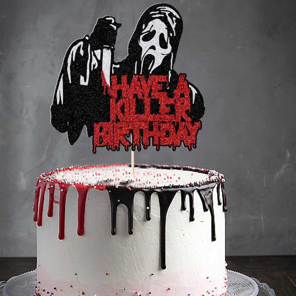 PALASASA Have a Killer – Decoración para tartas de cumpleaños, para decoración clásica de Halloween, temática sangrienta, fiesta de cumpleaños