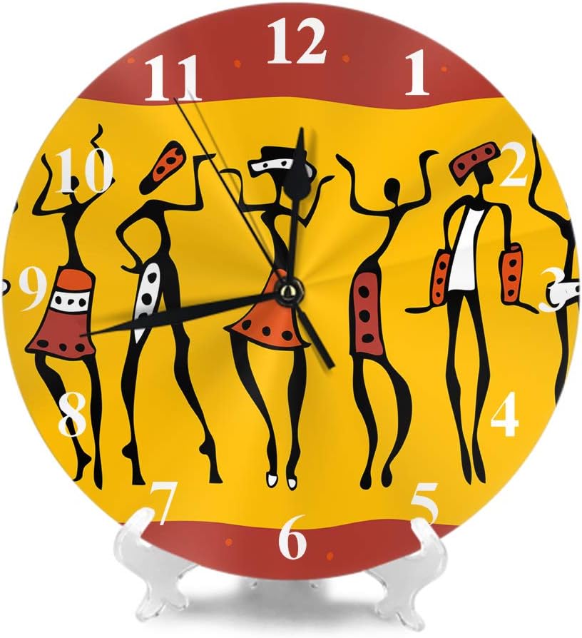 HGOD Designs – Reloj de pared redondo africano, figuras de mujer africana primitiva, reloj de pared redondo silencioso, decoración de pared para