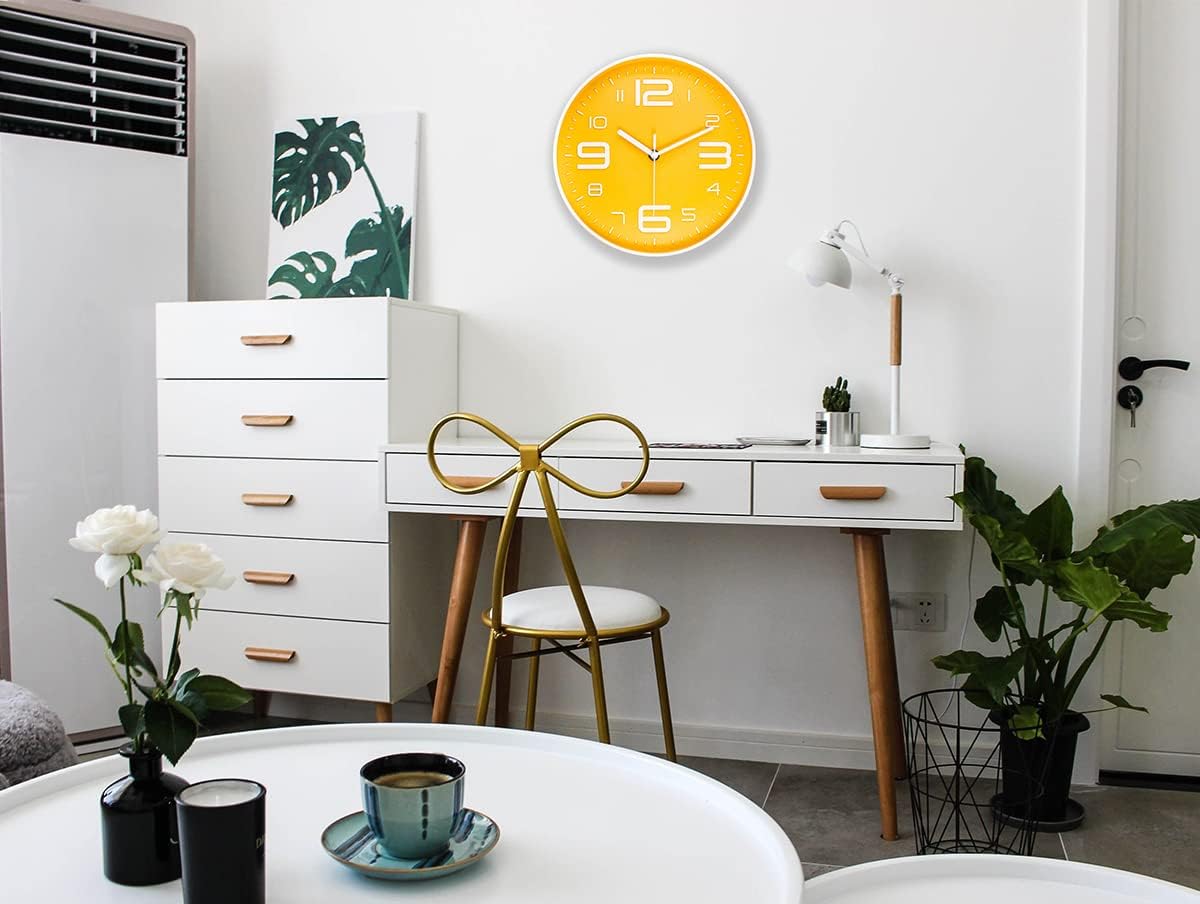 45MinST Reloj de pared moderno con esfera de números 3D de 10 pulgadas, silencioso, redondo, sin tictac, para decoración del hogar, con números