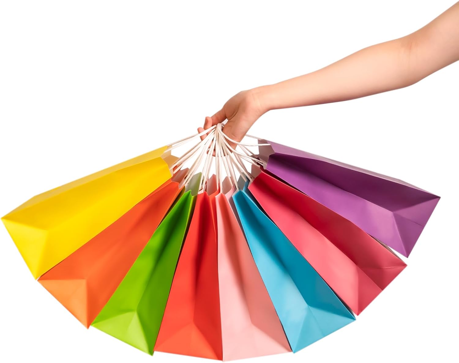 Bekoetoz 40 bolsas de regalo de papel kraft blanco con asas, 8 colores de 8.3 x 5.9 x 3.2 pulgadas, bolsas de regalo a granel para cumpleaños,