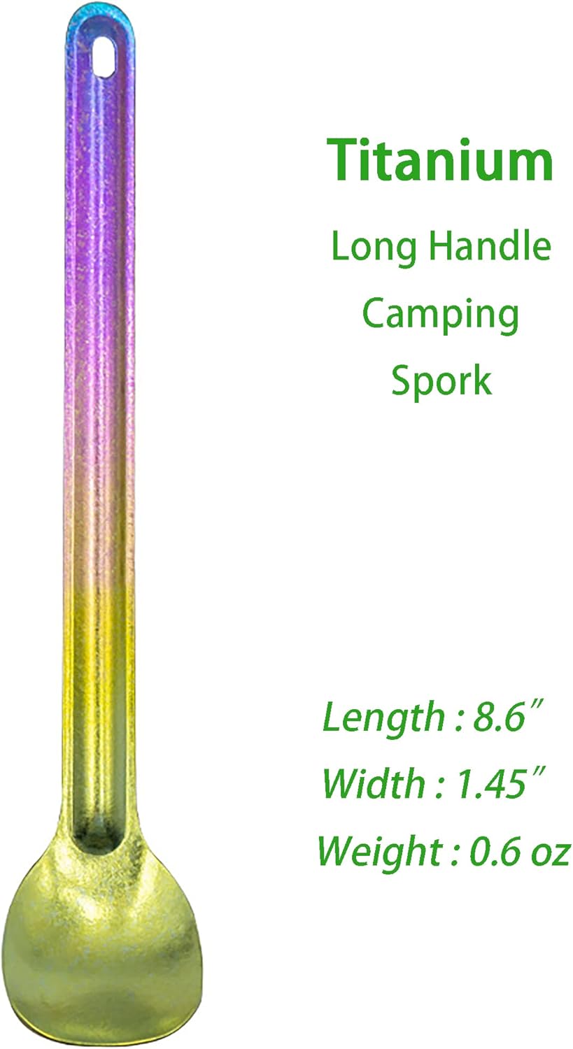 DZRZVD Titanium Long Handel Spork and Spoon, Camping Spork and Spoon, Soup Spoon, Eco-Friendly Coffee Spoon, Portable Travel Camping Utensils