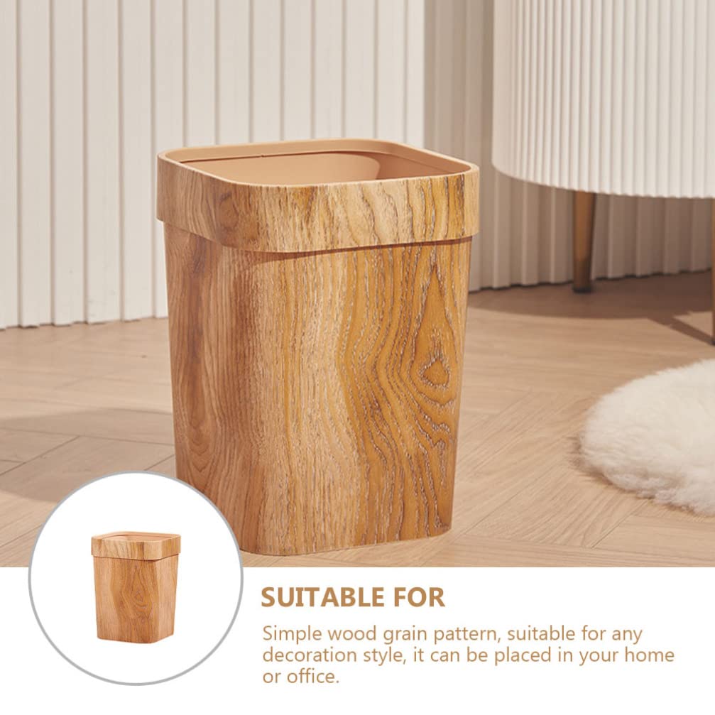 Zerodeko Cesta de basura de madera con tapa, contenedor de basura cuadrado rústico para baño, dormitorio, papelera, papelera, 12 litros, grano de
