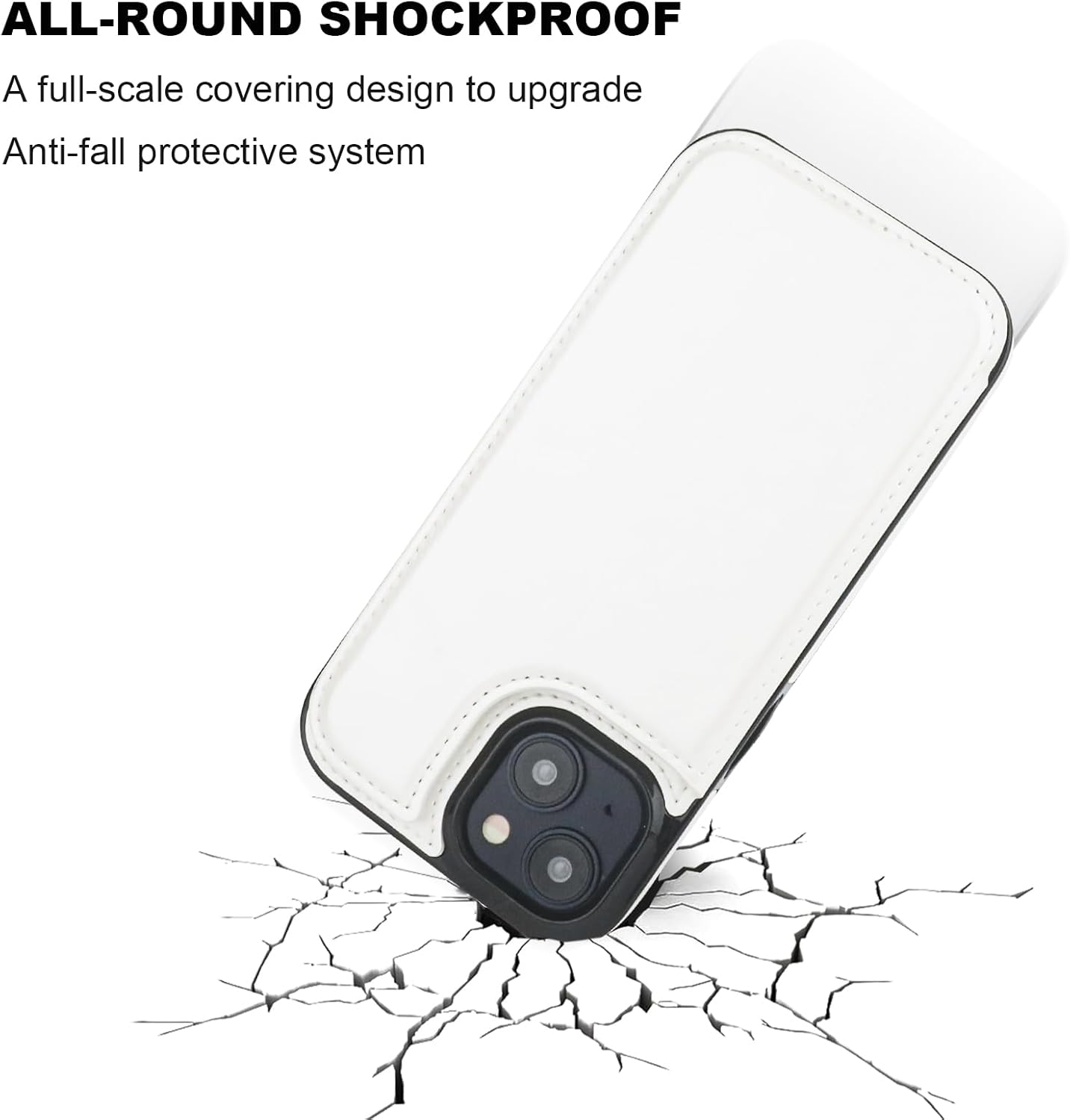 Funda tipo cartera compatible con iPhone 15 con soporte para tarjetas, funda de piel sintética con ranuras para tarjetas, doble cierre magnético y