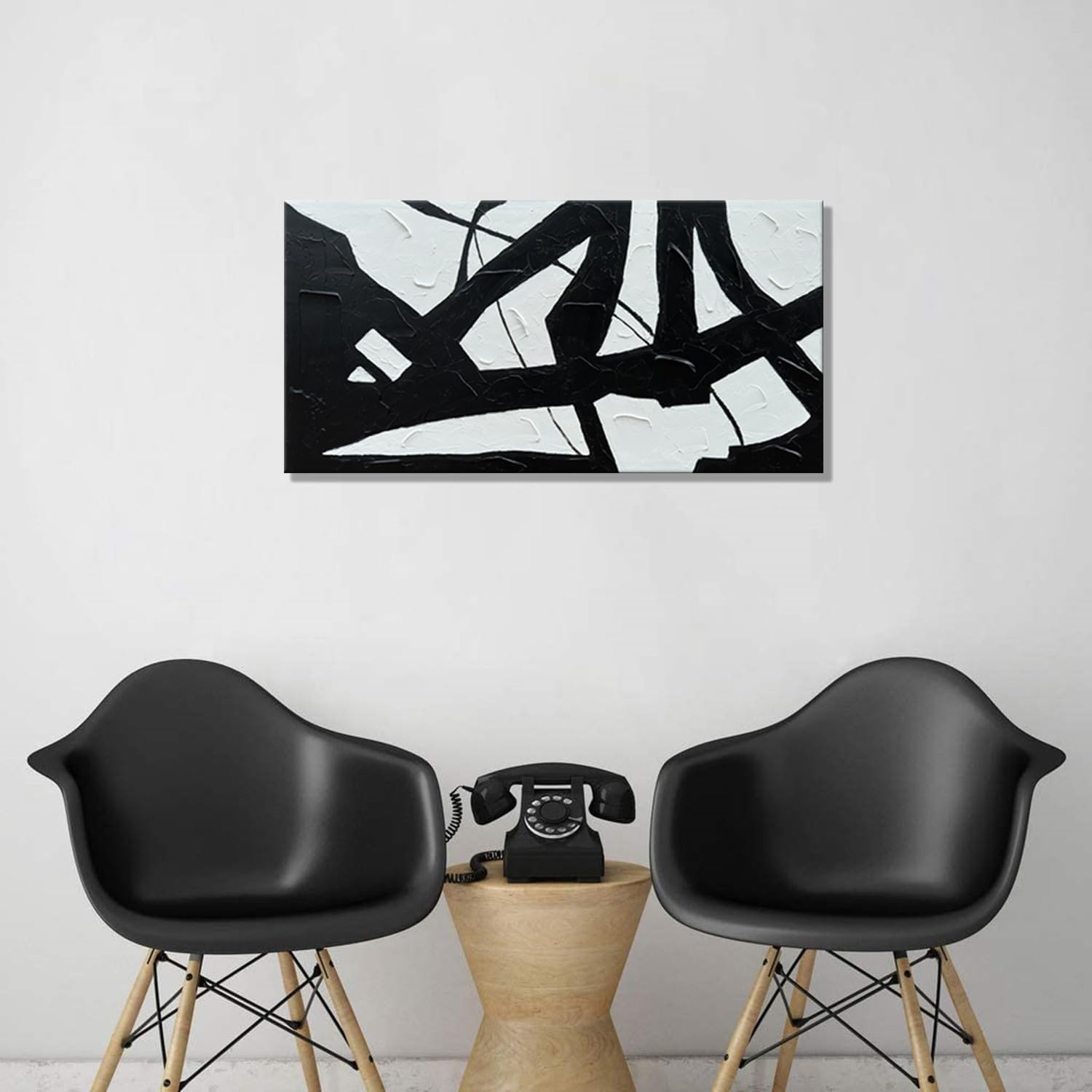 zoinart Lienzo pintado a mano en blanco y negro, 48 x 24 pulgadas, pinturas al óleo modernas, abstractas y modernas, arte de pared con textura