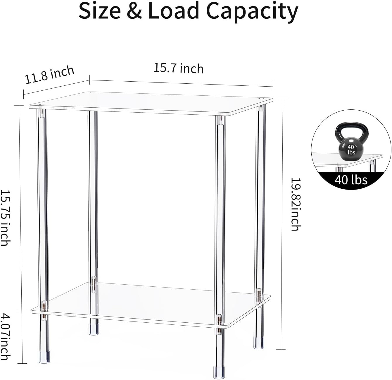 Bkemiy Clear Acrylic Side Table Set of 2, 2-Tier End Table for Living Room, Small Modern Bedside Tables Nightstand for Bedroom, Home Decor Accent