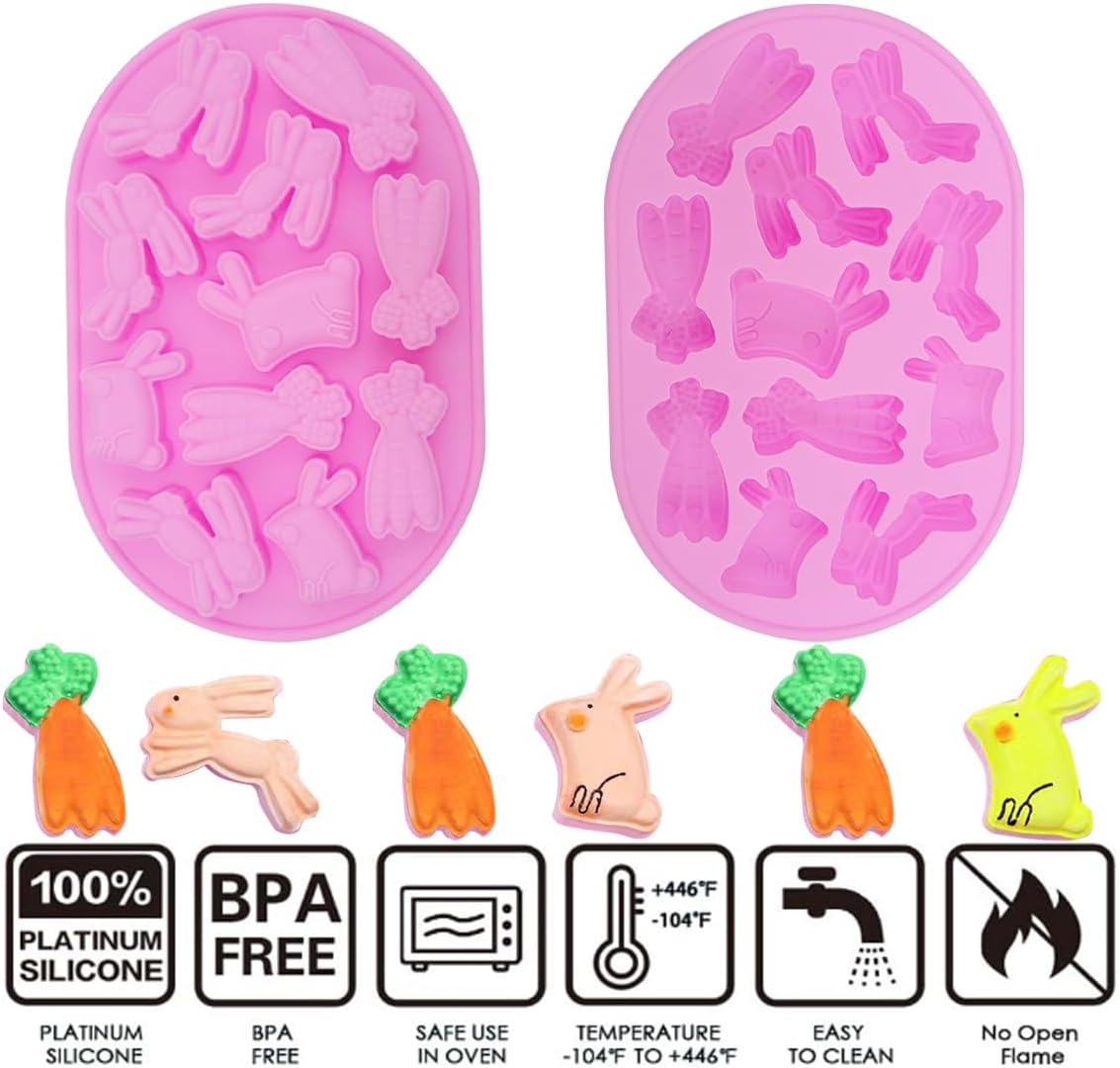 HLCM Moldes de silicona  Molde de silicona de conejo, moldes de rábano de dibujos animados, moldes antiadherentes para caramelos, moldes de