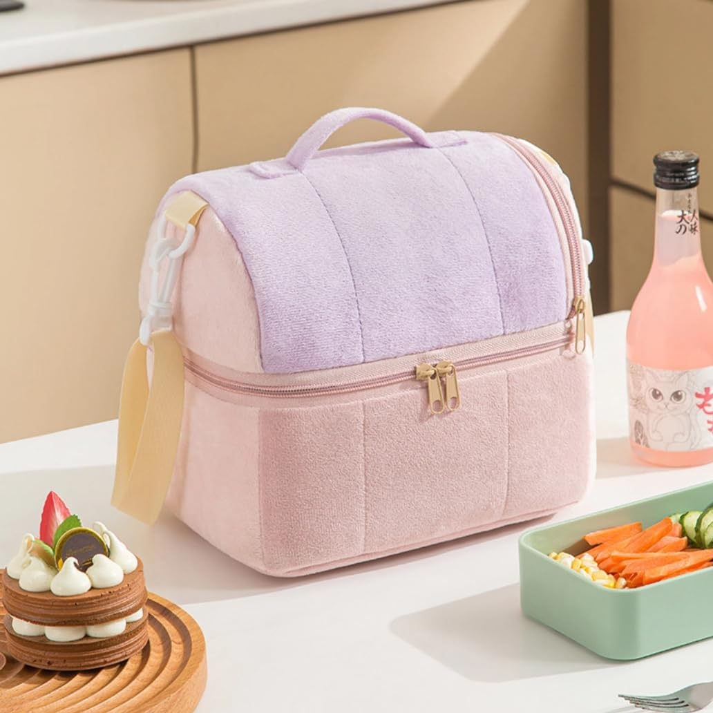 Bolsa de almuerzo para mujer, bolsa de almuerzo aislada con lonchera de doble cubierta con correa ajustable para el hombro, a prueba de fugas,