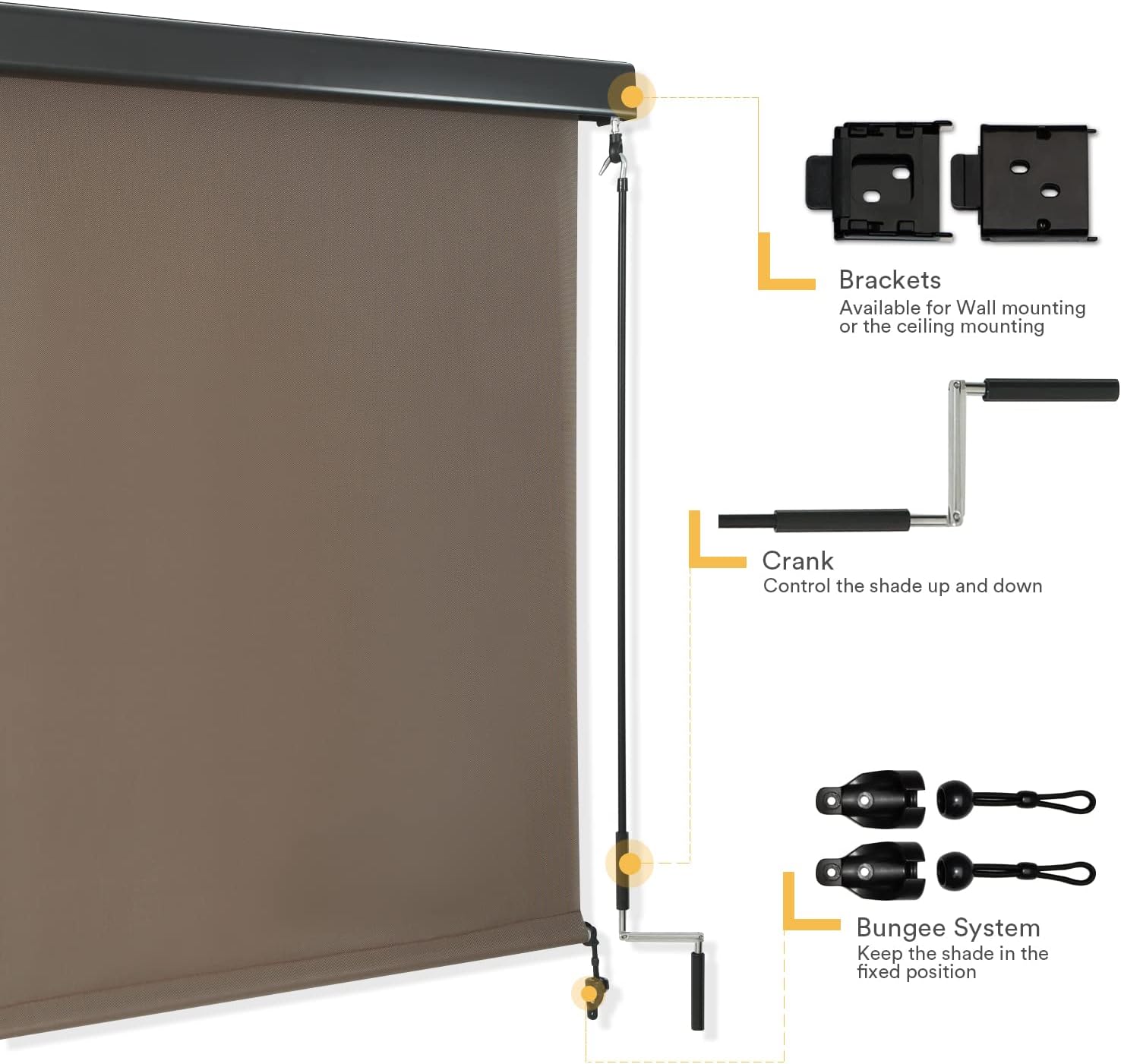 VICLLAX Persiana enrollable de alta calidad para exteriores, tela de PVC, para porche, patio, balcón, funciona con manivela con cenefa protectora de