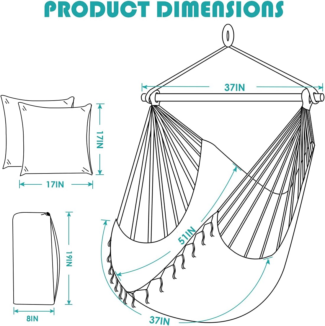 Silla columpio tipo hamaca, silla colgante con bolsillo, barra de soporte de acero desmontable, capacidad de 500 libras, silla hamaca de tejido de