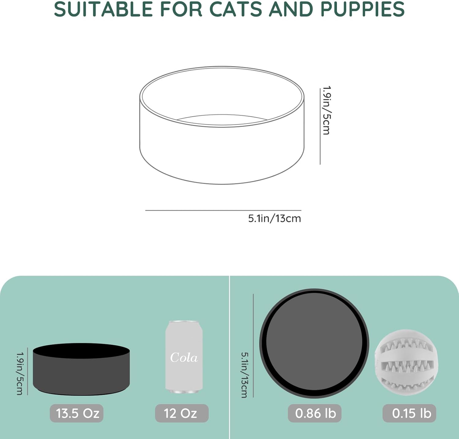 SPUNKYJUNKY Cuenco de cerámica de 13.5 onzas para perros y gatos, moderno y lindo cuenco de agua con peso para repuesto negro (paquete de 1)