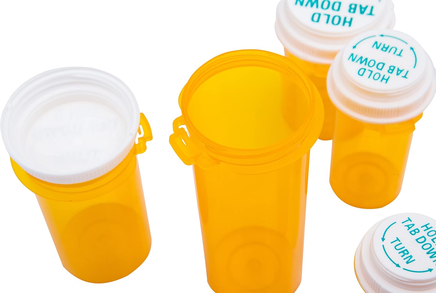 Recipientes de plástico para píldoras de farmacia con tapas de clic en el pulgar, botellas vacías reversibles de perscripción recetadas, 60 frascos