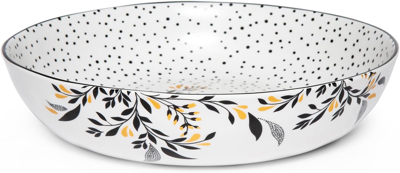 Portmeirion Inicio & Regalos Sara Miller London Artisanne Noir – Cuenco bajo para pasta con detalles dorados, 8.6 in