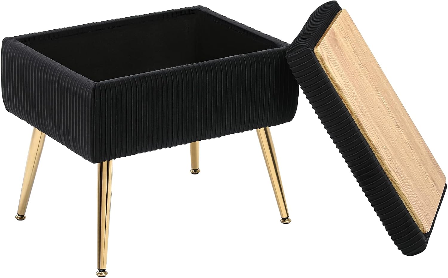 Furnimart Banco de almacenamiento pequeño de terciopelo, otomana tapizada con almacenamiento, taburete cuadrado para tocador, taburete reposapiés
