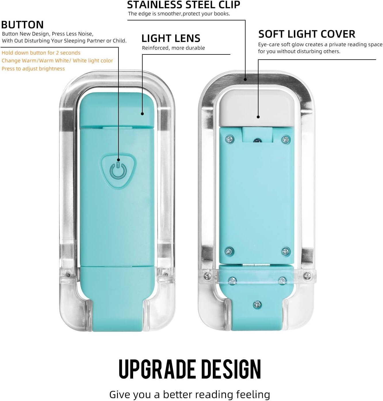 Luz de lectura de libros, luces LED portátiles recargables por USB con clip para leer en la cama, 3 luces ajustables regulables para marcapáginas