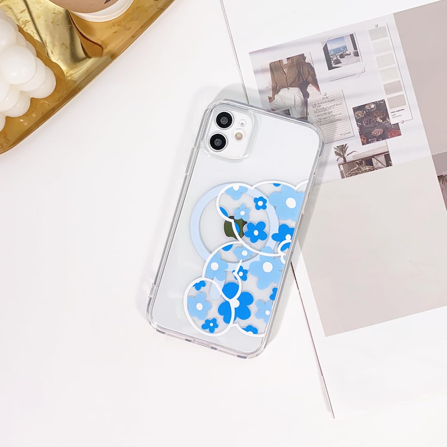 NITITOP Funda compatible con iPhone 11 compatible con MagSafe Cute Clear Flower Floral Bear Design para niñas y mujeres, TPU suave a prueba de