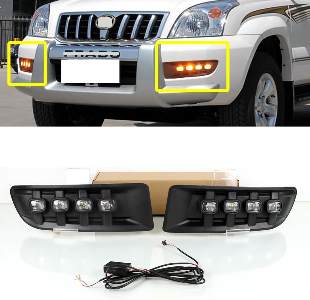 Luz antiniebla LED para automóvil compatible con Toyota Prado 120 Land cruiser FJ120 LC120 2003-2009 12V LED Daylights amarillo señal de giro DRL