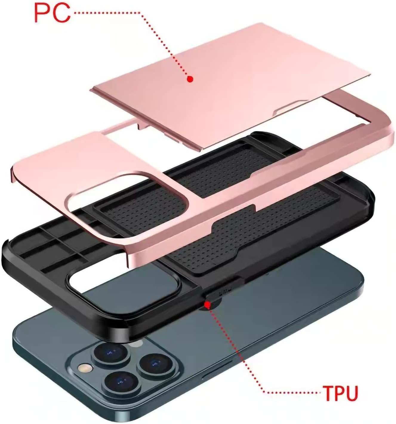Funda híbrida compatible con iPhone 13 Pro, funda tipo cartera híbrida para iPhone, tarjetero, protección resistente, a prueba de golpes,