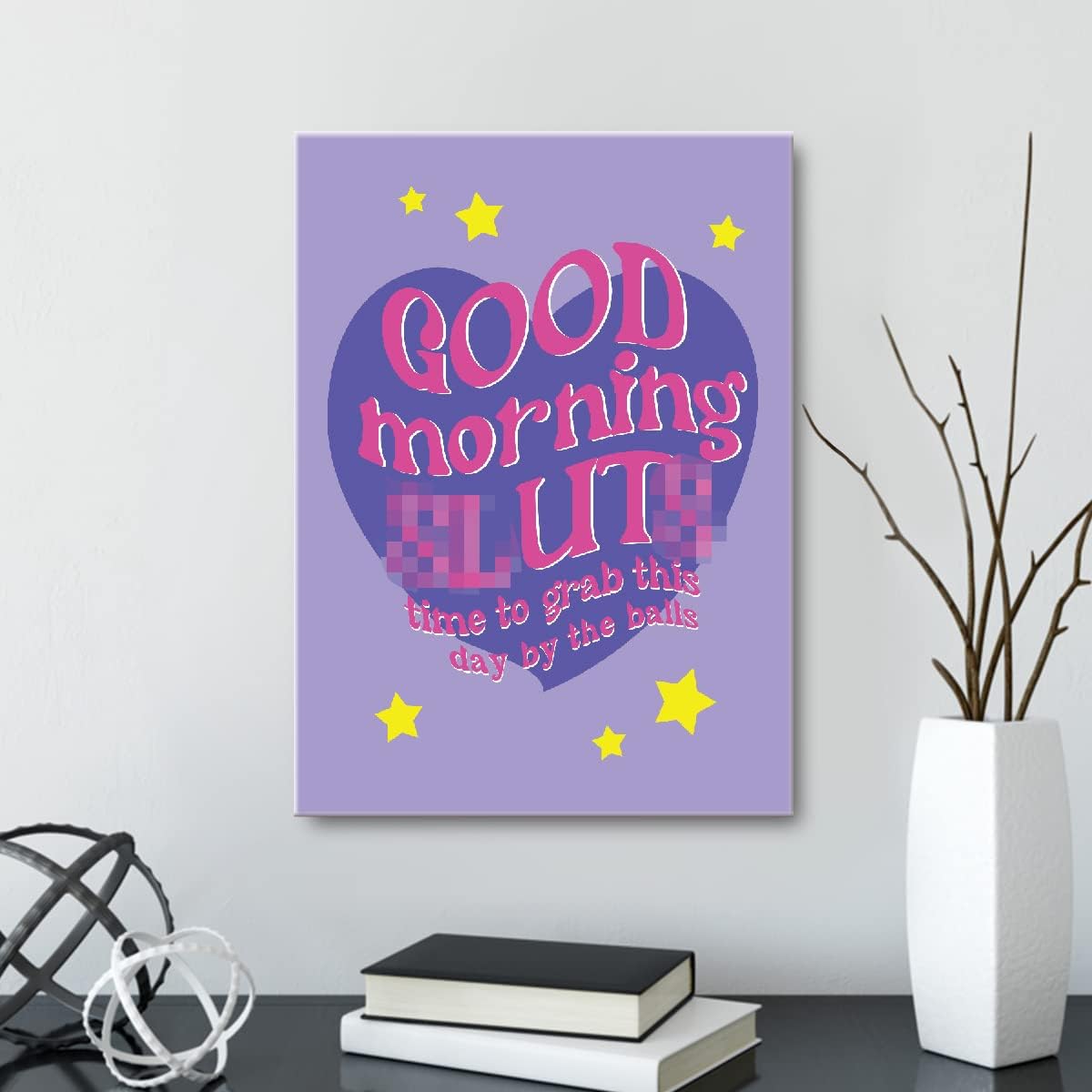 OTINGQD Lienzo decorativo para pared con texto en inglés “Good Morning Time to Grab This Day”, lienzo inspirador de preppy morado para universidad,