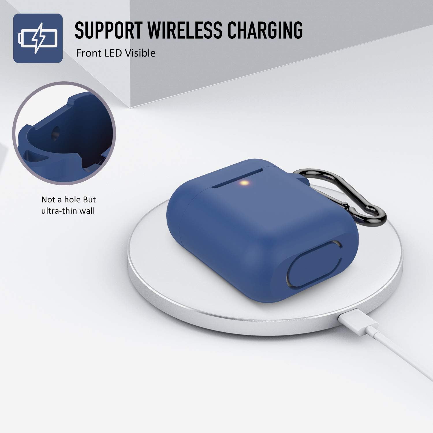 Coffea Funda protectora de silicona con llavero para Apple AirPods 2 (azul rey)