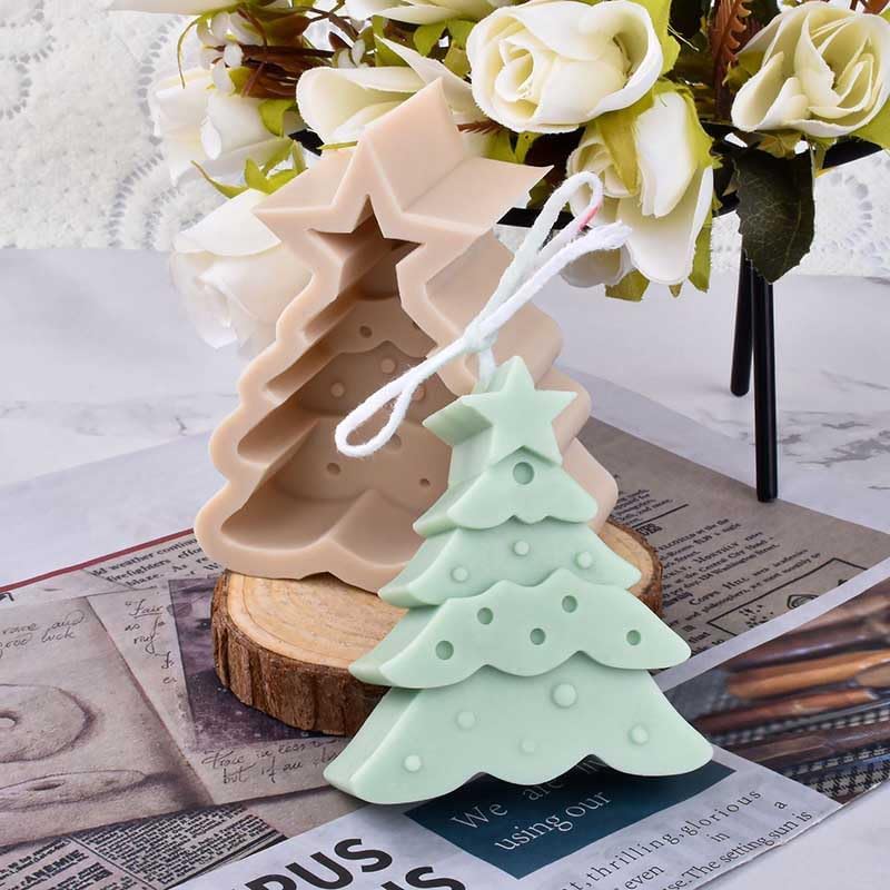 Tone Fun Moldes de silicona con forma de árbol de Navidad de estrella para hacer velas, resina, velas de aromaterapia, jabón de cera hecho a mano,