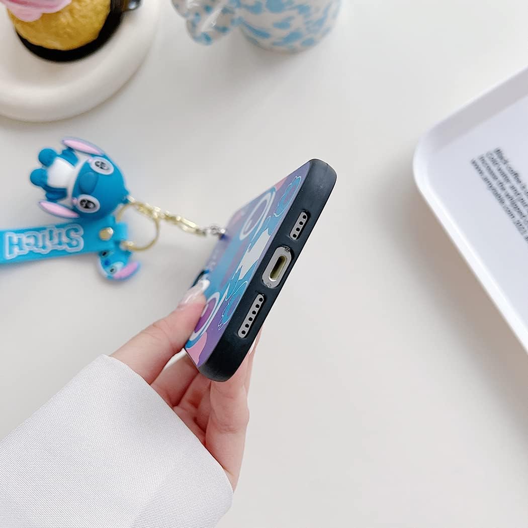 iFiLOVE Funda para iPhone 13 Pro Max Stitch, para niñas, niños, mujeres, niños, lindo personaje de dibujos animados con correa colgante, delgada y