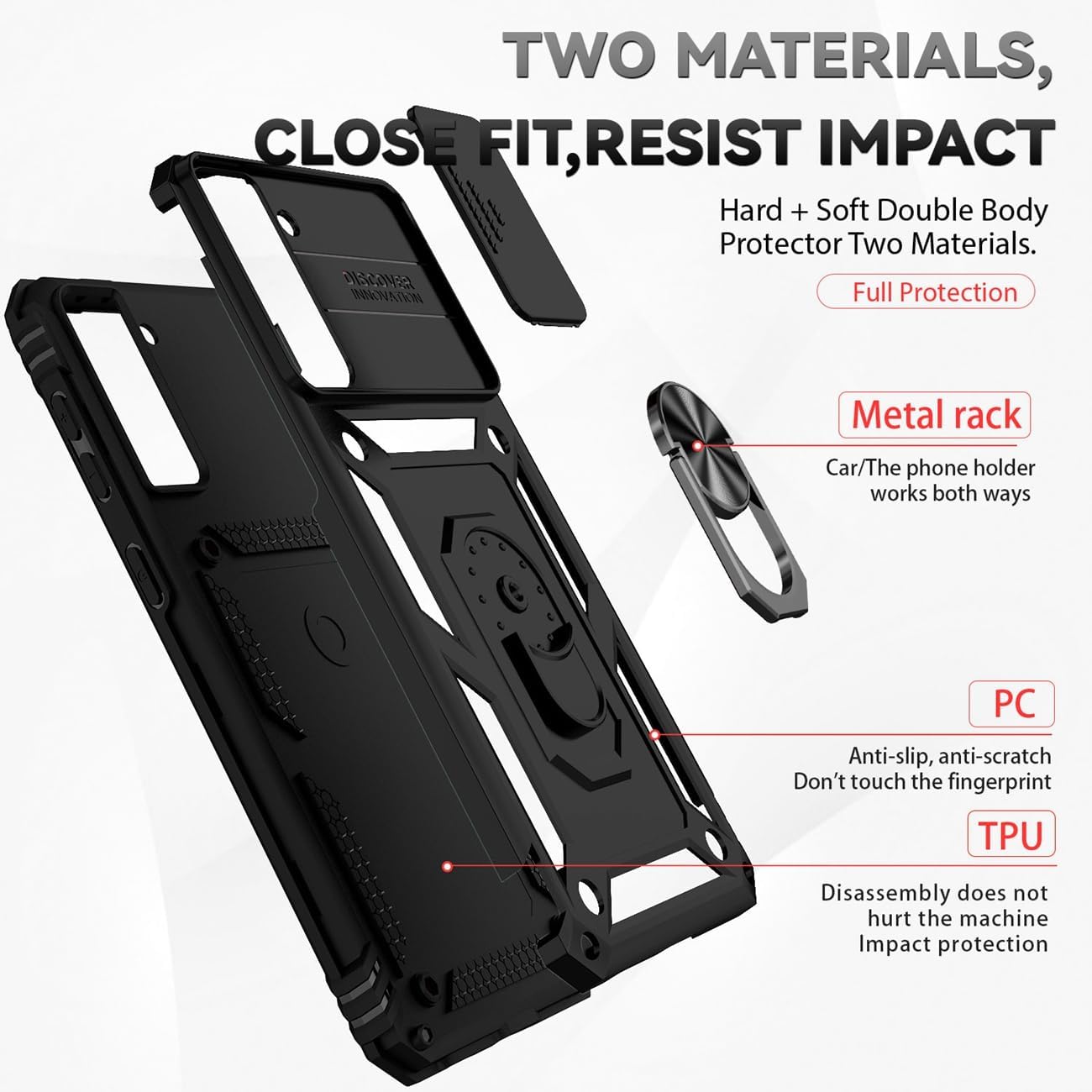 Yodueiv Funda para Galaxy S21 5G, Samsung S21 SM-G991U con protector de pantalla de vidrio templado y cubierta de cámara deslizante, anillo