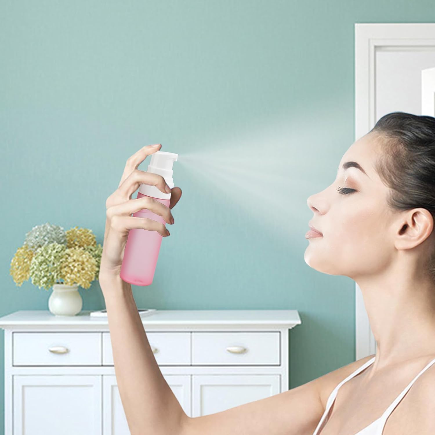 Botella pulverizadora de niebla fina de 2 oz2.0 fl oz, paquete de 3 botellas de plástico para aplicar maquillaje, aprobadas por la TSA, botellas