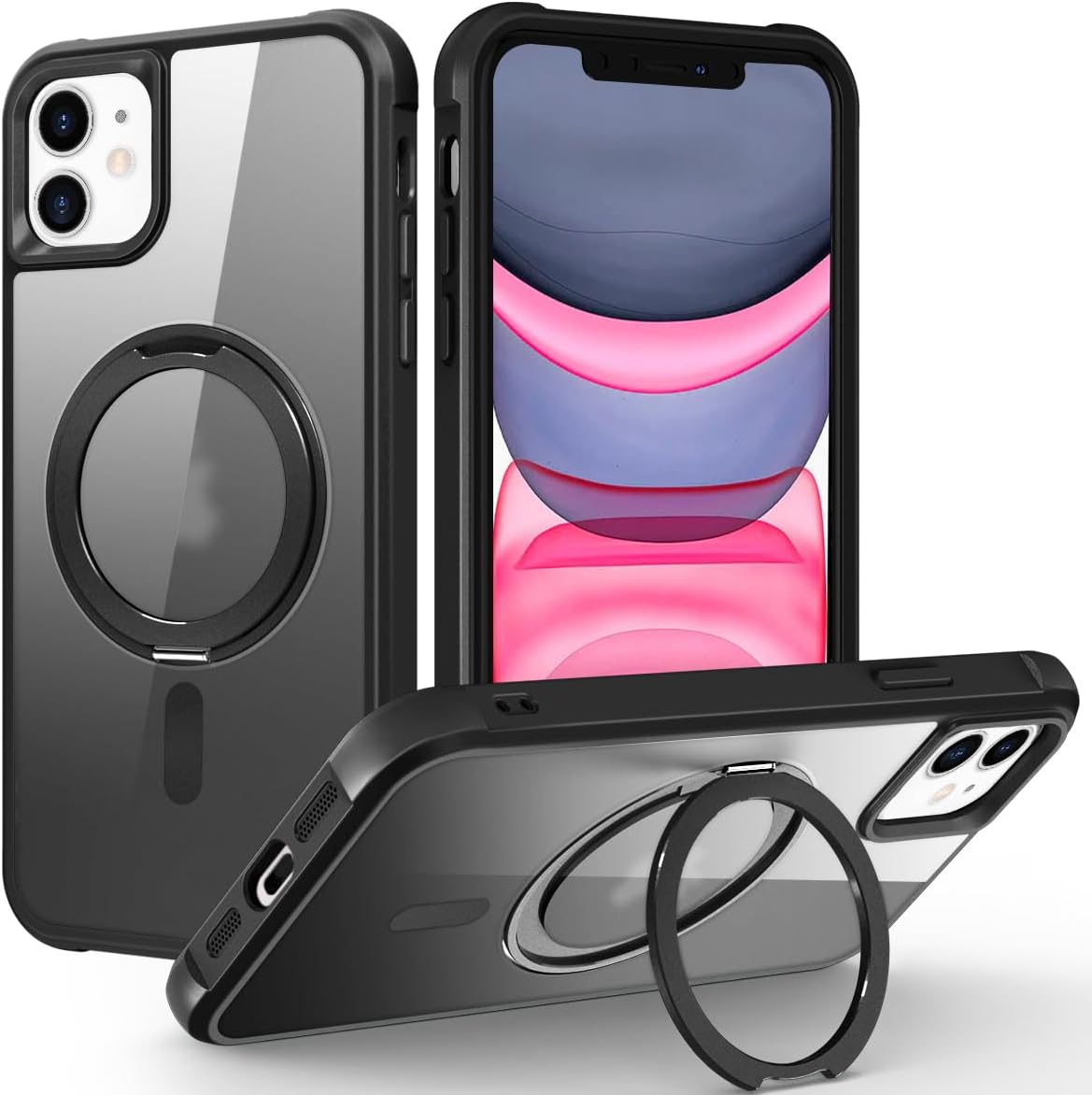 Funda para iPhone 1212 Pro con soporte de anillo magnético giratorio de 360 compatible con MagSafe protección de grado militar translúcido mate