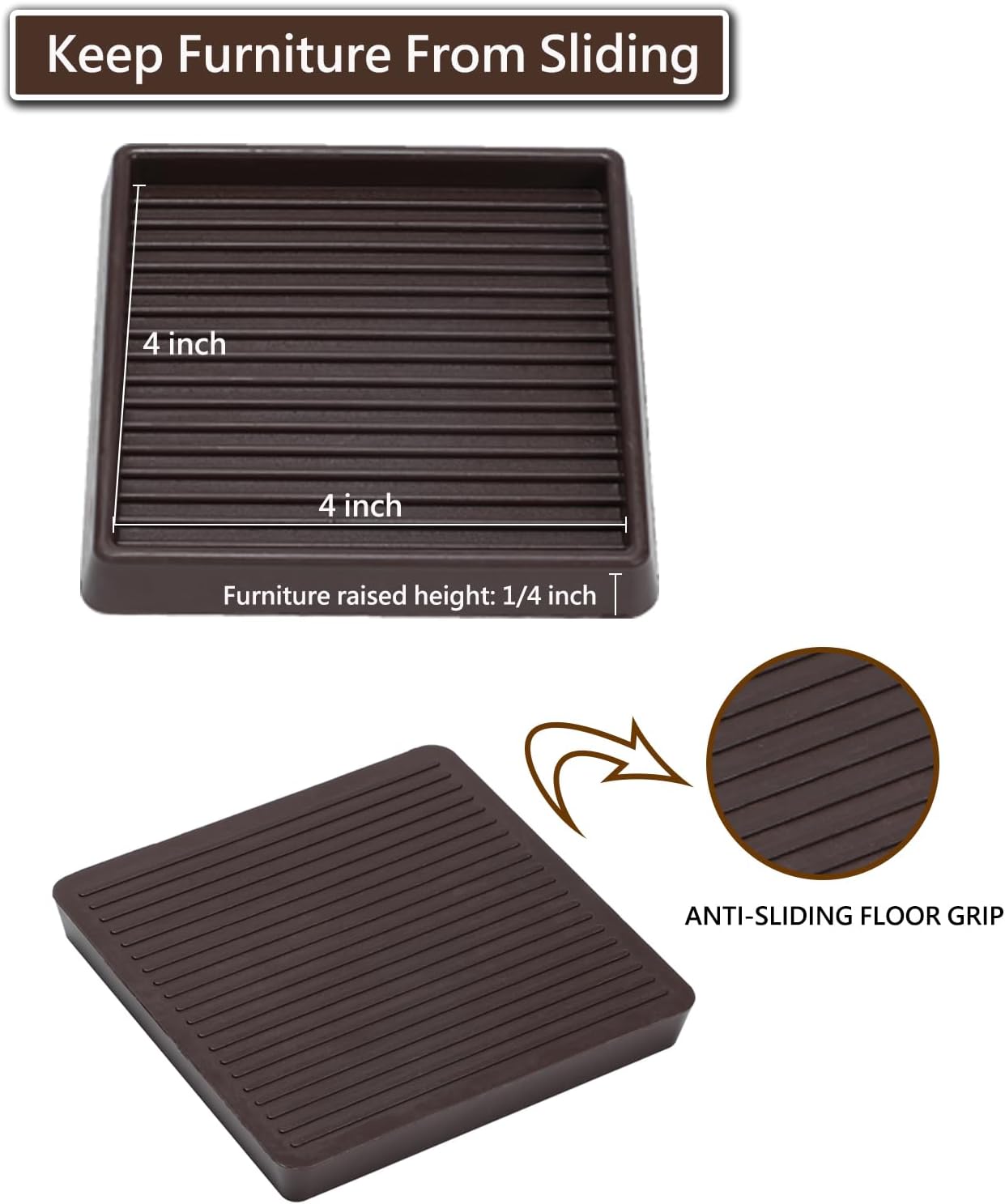 Copas cuadradas de goma para muebles de 4 x 4, almohadillas antideslizantes para muebles, tapones de cama con agarre, protegen cualquier suelo