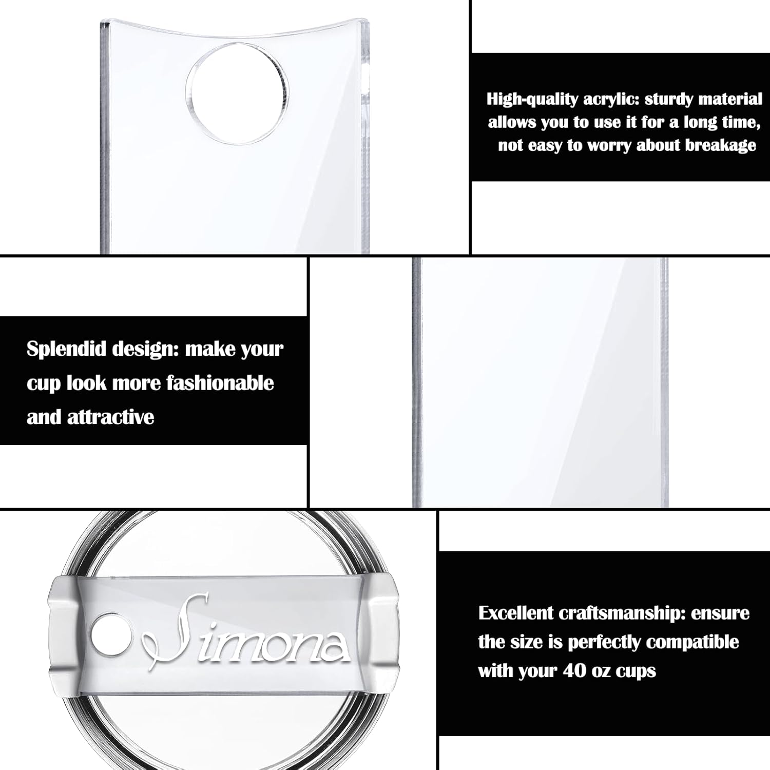 Placa de identificación para vasos Stanley de 40 onzas, 12 unidades de placa acrílica personalizada con nombre en blanco compatible con Stanley