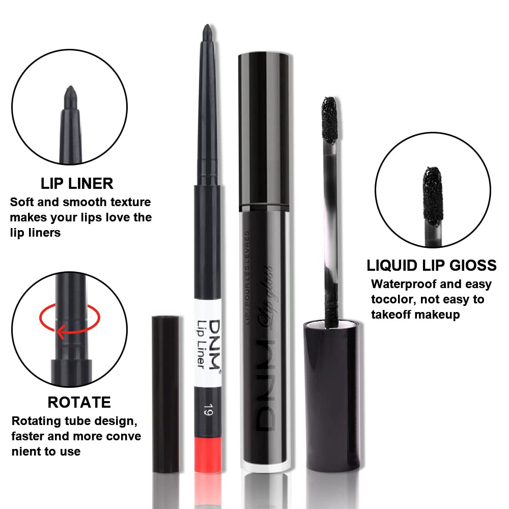 AMY’S DIARY Juego de 2 delineadores de labios y lápiz labial negro mate, delineador de labios negros de larga duración, impermeable, juego de lápiz