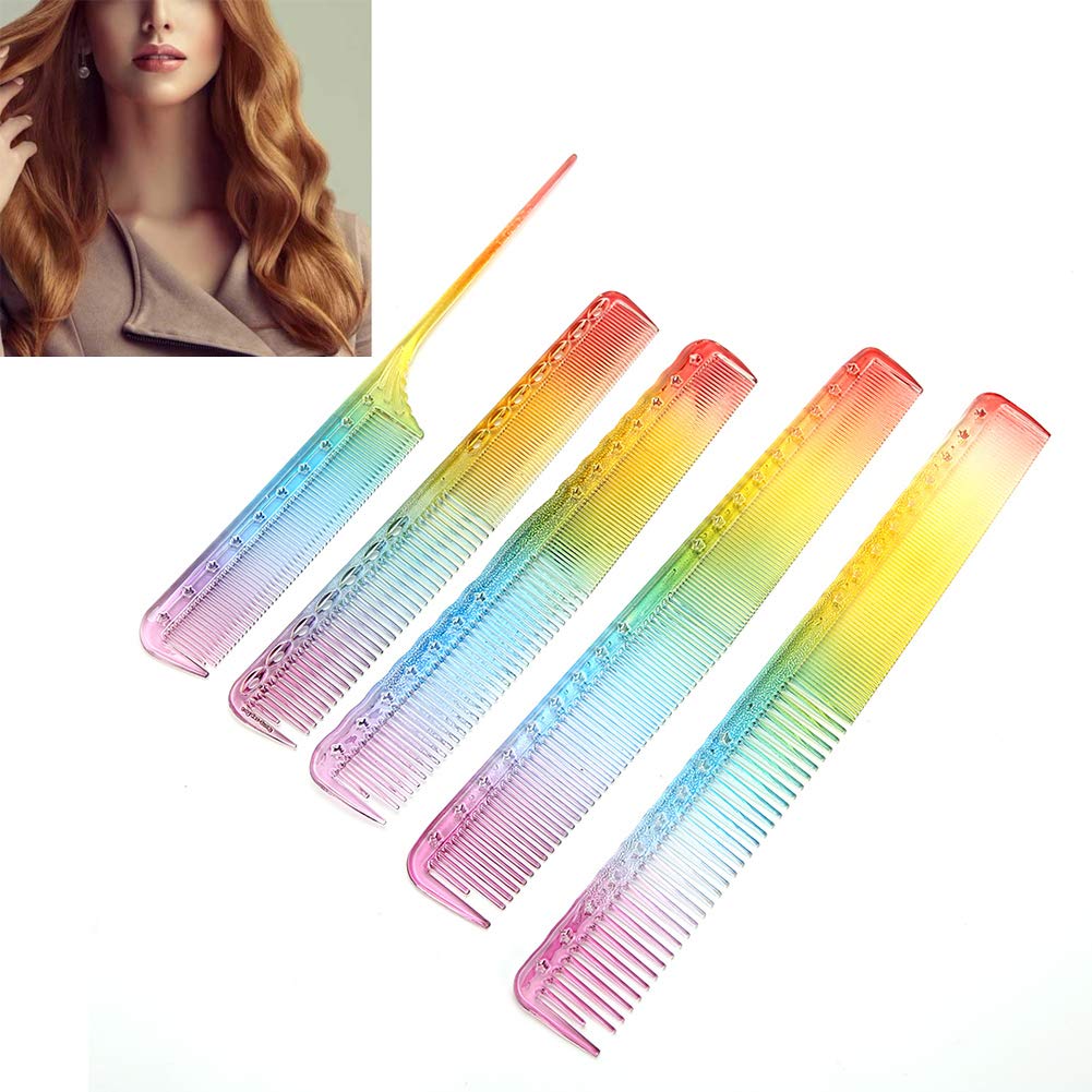 Peine de peluquería 5 piezas profesional color arco iris corte peine, corte de pelo, peine de teñido de pelo, peine de pelo recto para peluquería