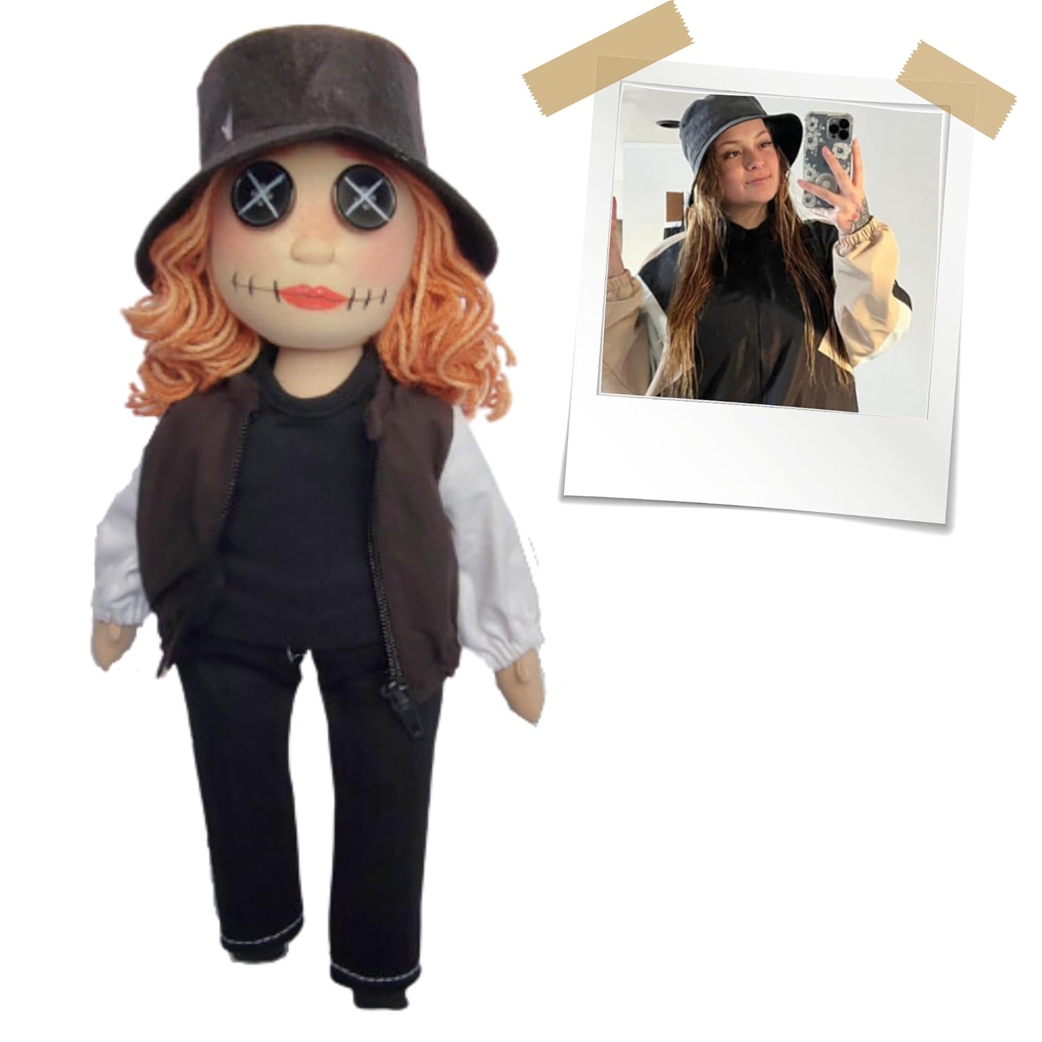 Personalized Ragdoll with Button Eyes, Custom Gift 12’in Stuffed Doll made of Cotton and Linen (Regular, Painted Feet, Brown)