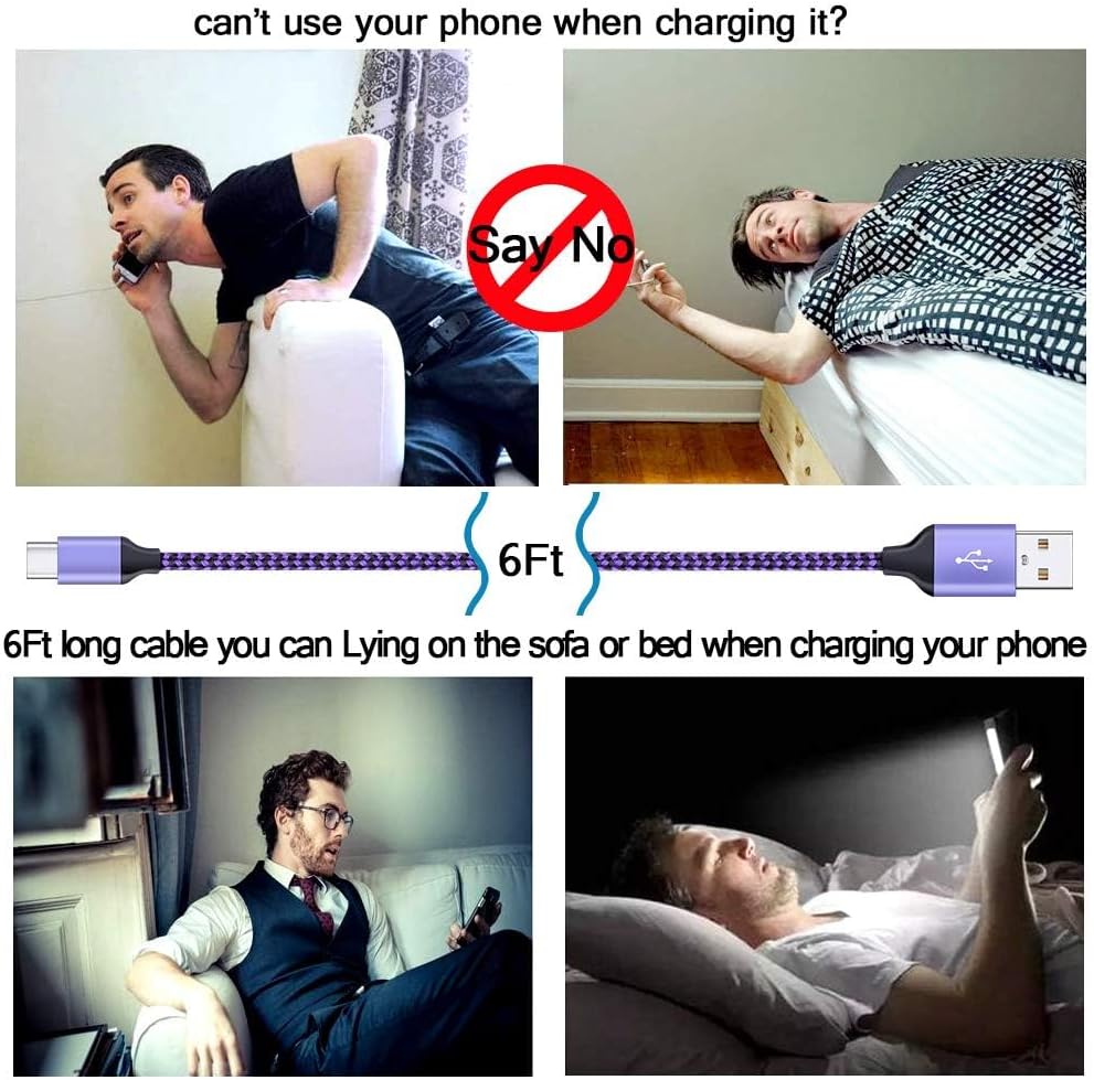 Cargador USB de pared para teléfono, bloque de carga, enchufe de ladrillo con 2 cables de carga tipo C de 6 pies para Samsung Galaxy S24 S23 S22 S21