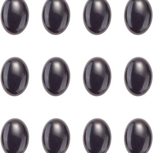 LiQunSweet 20 cuentas de ágata negra sueltas y lisas con forma ovalada de cabujones con parte trasera plana sin agujero, dijes a granel para LiQunSweet 20 cuentas de ágata negra sueltas y lisas con forma ovalada de cabujones con parte trasera plana sin agujero, dijes a granel para