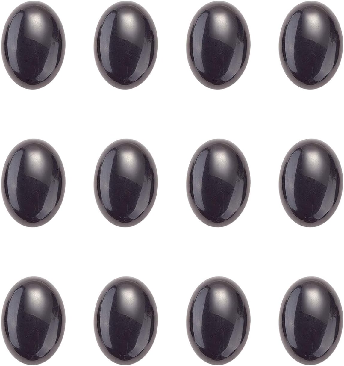 LiQunSweet 20 cuentas de ágata negra sueltas y lisas con forma ovalada de cabujones con parte trasera plana sin agujero, dijes a granel para