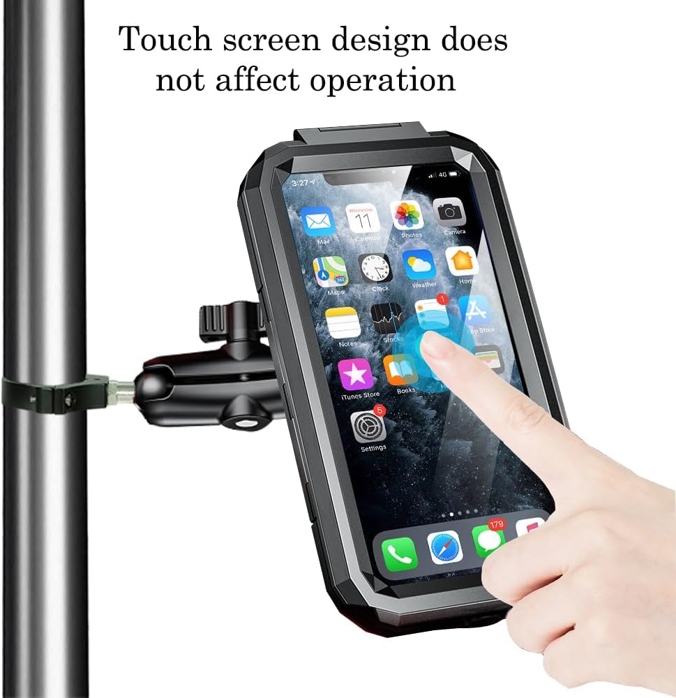 Soporte para teléfono UTV con protector impermeable, soporte para UTV ajustable de 360 grados, compatible con barra antivuelco de 1.62 a 2 pulgadas,