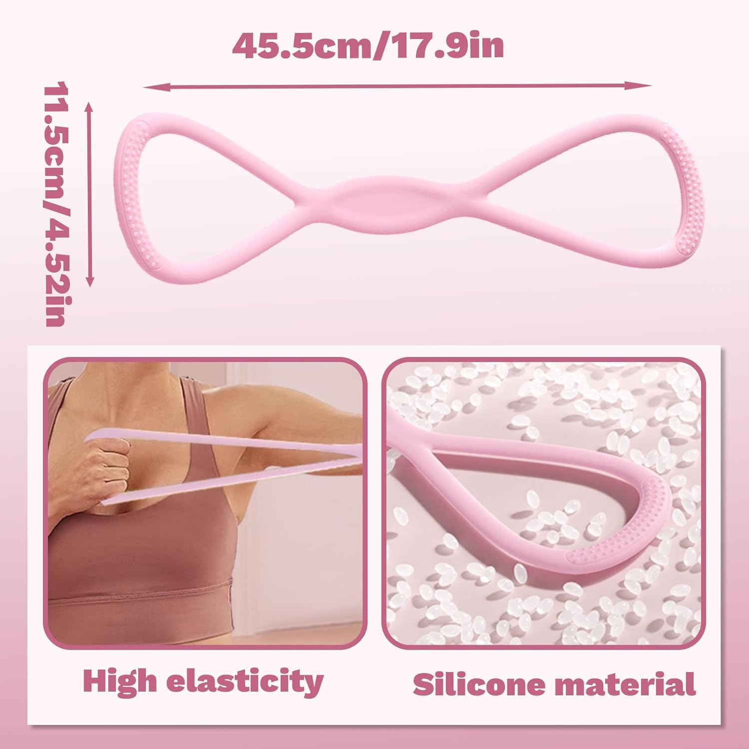 Figura 8 Banda de tensión de silicona de resistencia con asas para mujereshombres, banda de fitness para brazoespaldapechohombropiernasejercicio de