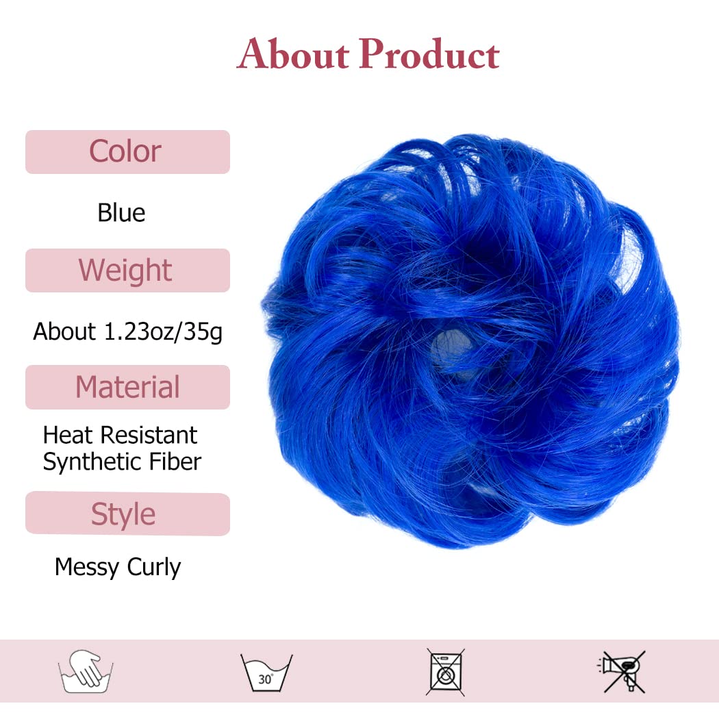 Moño desordenado, rizado azul, ondulado, extensión de moño sintético para mujeres y niñas, 1 unidad