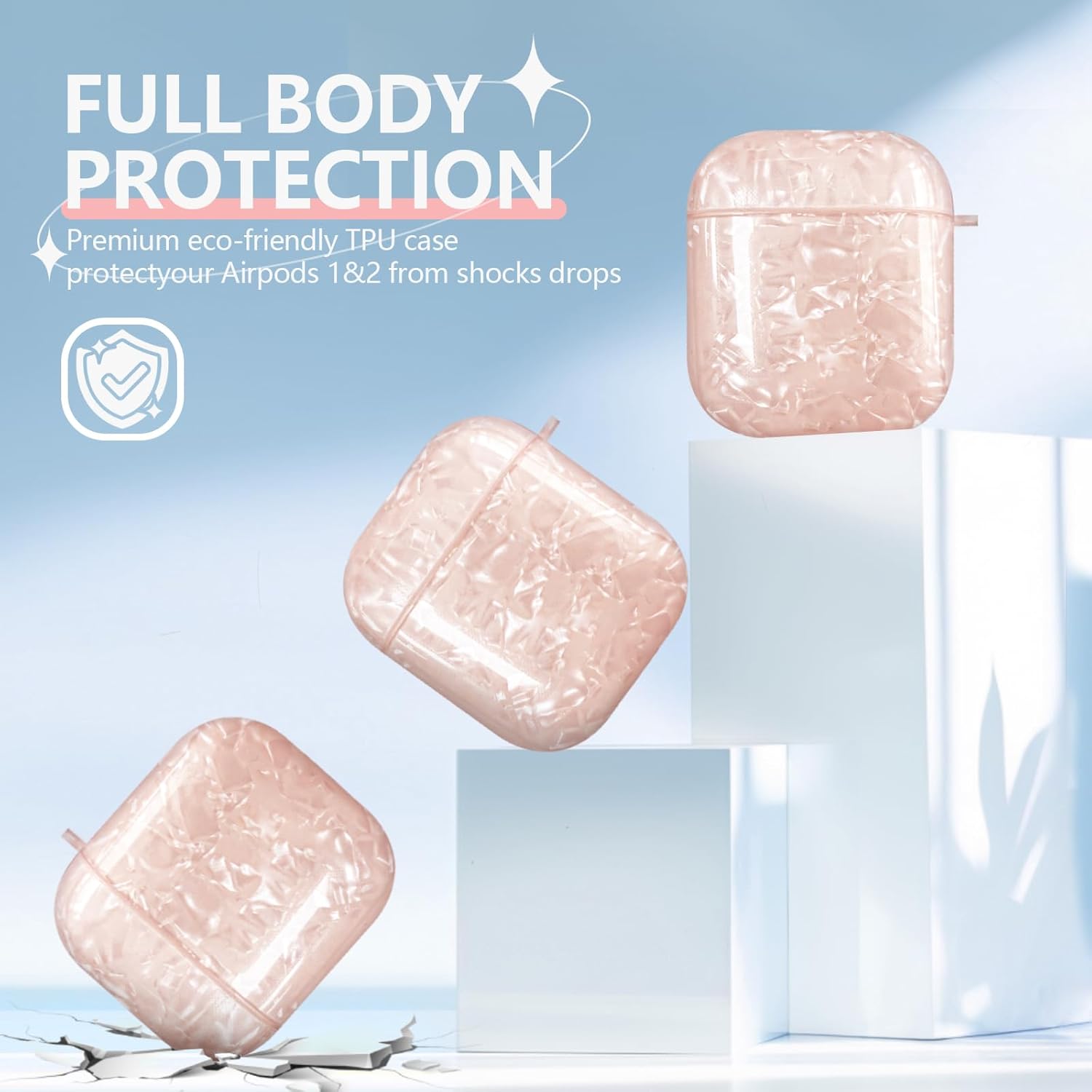 Funda de lujo con llavero de perlas para Airpods 21 con kit de limpieza, bonita funda protectora de TPU con purpurina para niñas y mujeres,