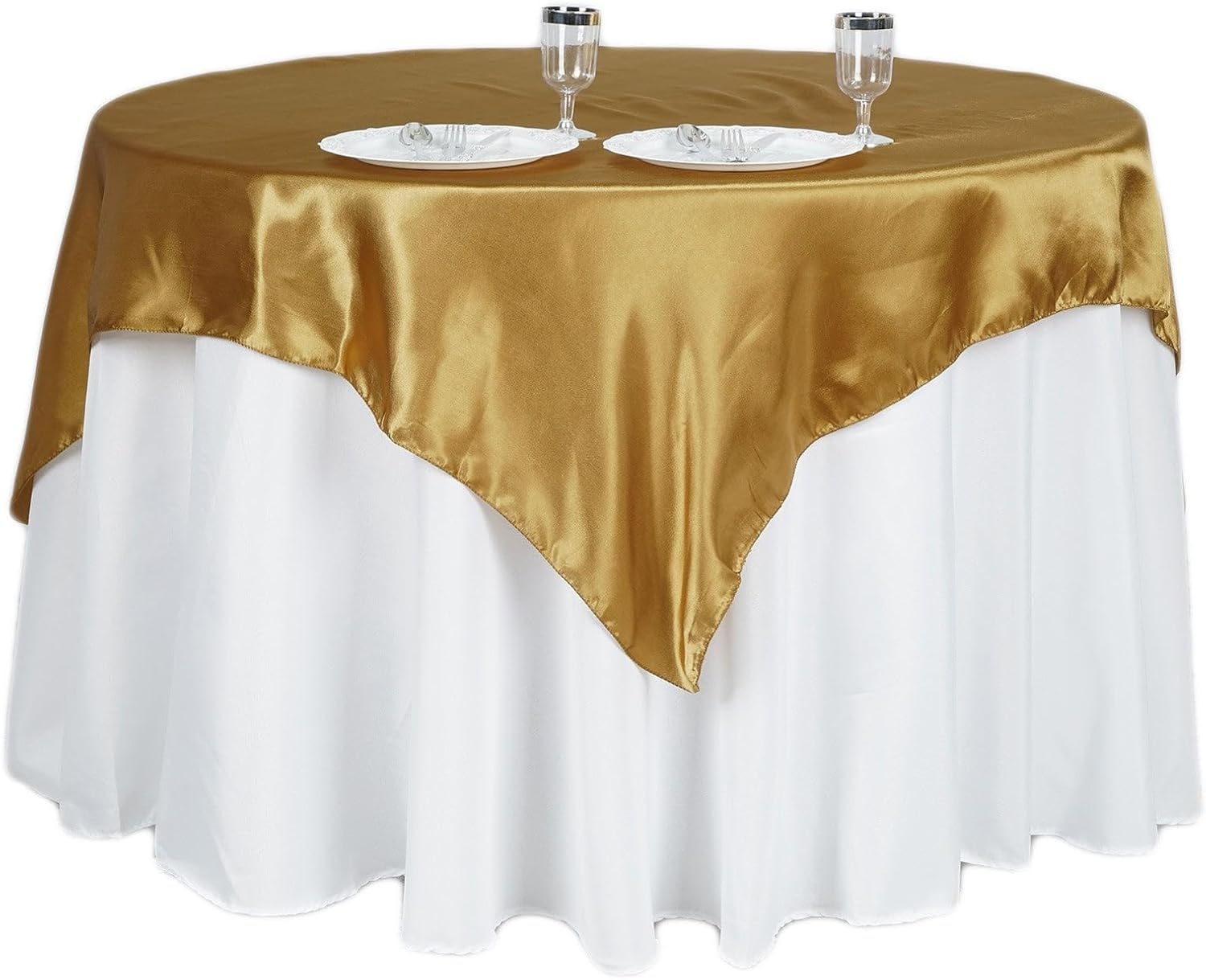 Efavormart – Paquete de 5 manteles cuadrados de satén de 60 pulgadas para decoración de mesa de bodas, catering, fiestas, manteles cuadrados dorados