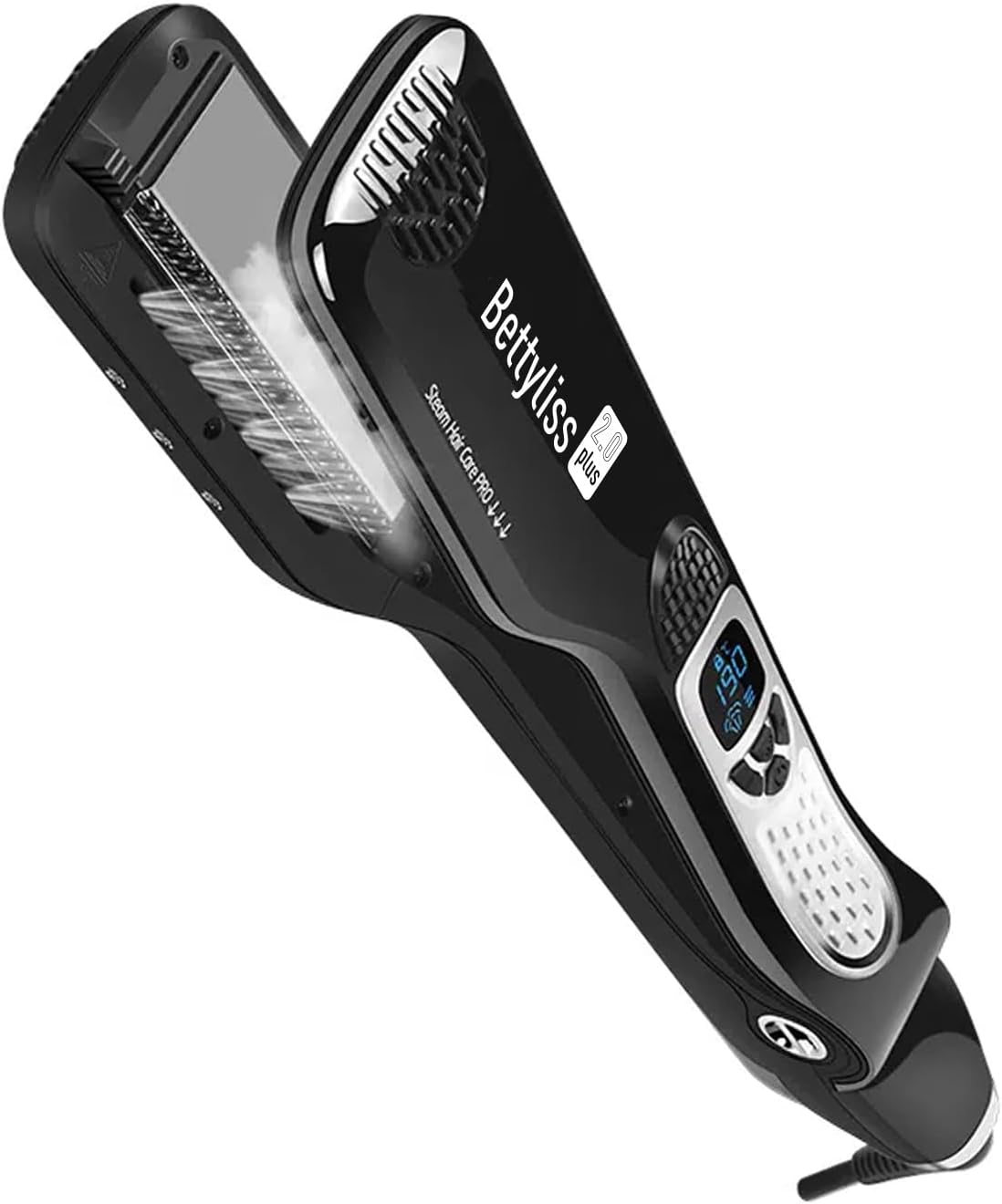 Plancha de vapor para alisar el cabello, plancha profesional para obtener resultados suaves y sin encrespamiento (negro)