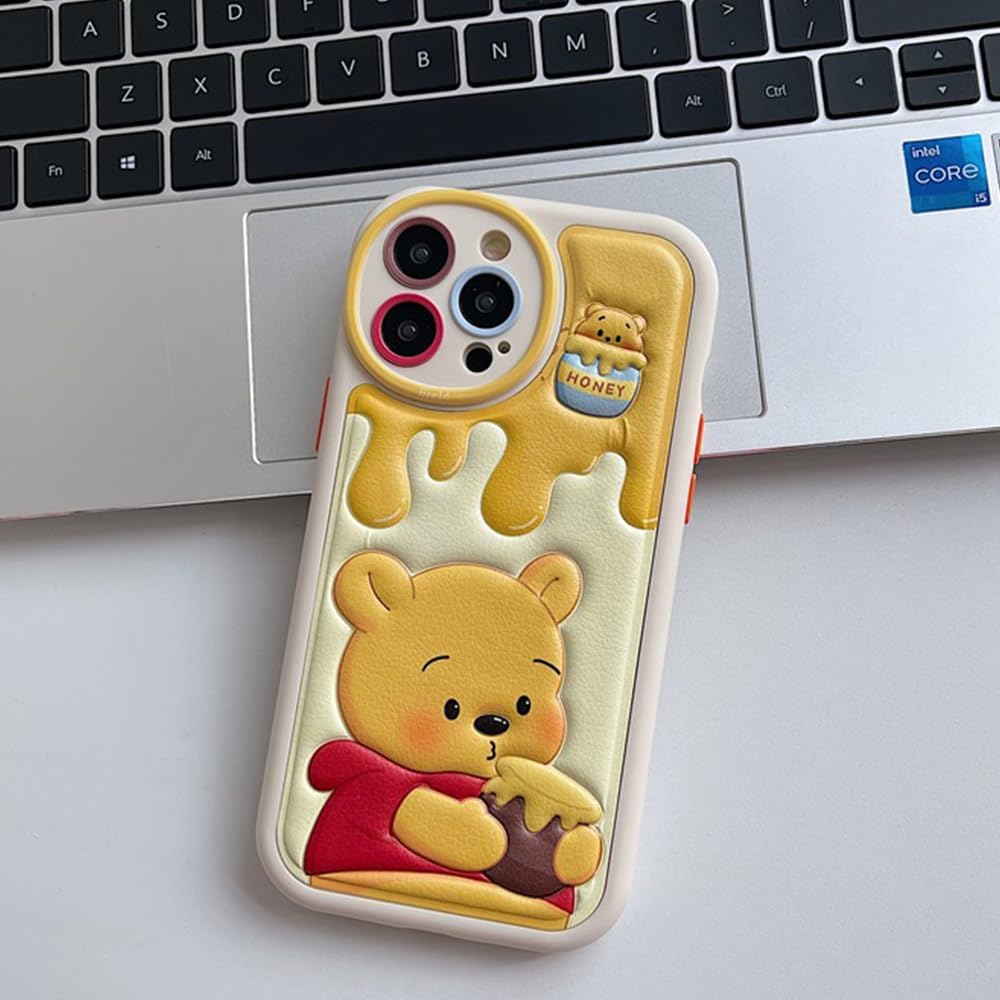 NATEROSO Funda compatible con iPhone 15 Pro Max de dibujos animados, funda de oso Kawaii de silicona 3D, funda de TPU suave a prueba de golpes, para