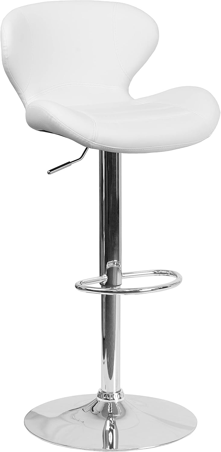 Flash Furniture Contemporáneo vinilo negro Altura Ajustable Taburete con Base Cromada, Vinilo, Blanco (White Vinyl)