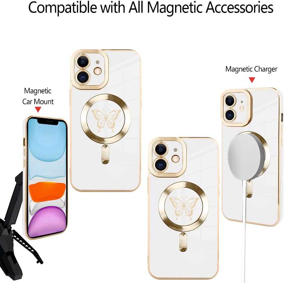 Fiyart Funda magnética diseñada para iPhone 11 compatible con carga inalámbrica MagSafe, bonita funda de teléfono con diseño de mariposa y protector